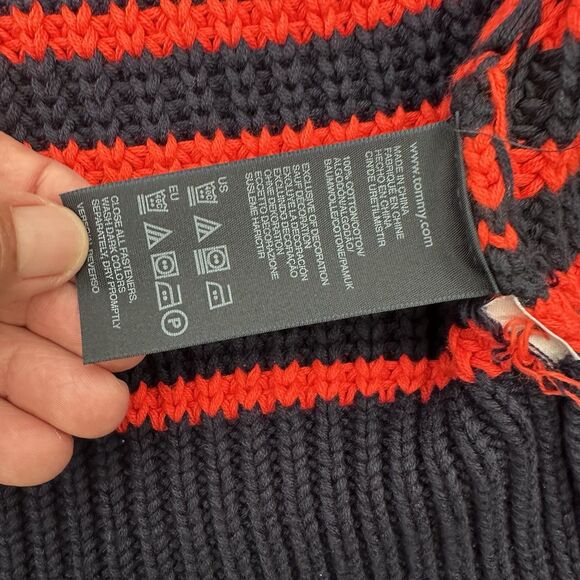 Tommy Hilfiger Womens Nordic Cable Knit Cardigan Size L/G Orange/ Navy - Picture 7 of 10